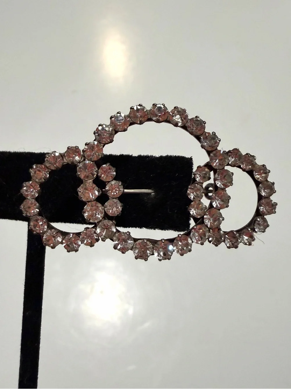 Vintage 875 Silver Clear Crystal Triple Circle Brooch Pin Prong Set Estate